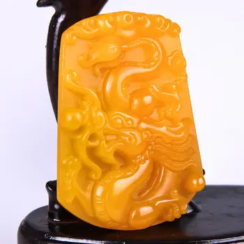 

LETSFUN Fine Jewelry Chinese Beautiful Natural Yellow Jade Hand-Carved Dragon Luck Amulet Pendant Free Shipping