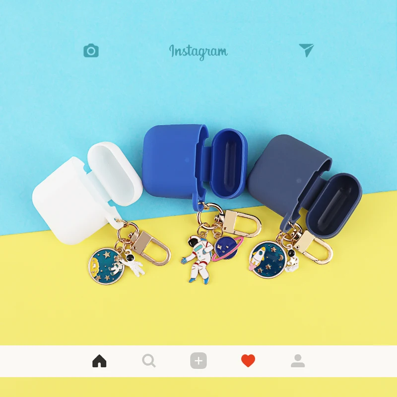 

For Apple Airpods 2 silicone earphone Accessories case astronaut Keychain Cover Bag For Airpods Bluetooth Headphone box