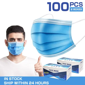 

Wholesale 100 pcs high quality disposable face mask 3 layers Non-woven mouth masks safe breathable men/women cover masks