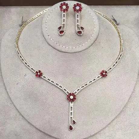 GODKI известный бренд очаровательные свадебные комплекты ювелирных изделий Изготовление комплекты украшений для женщин эффектное ожерелье серьги аксессуары - Окраска металла: Gold Red