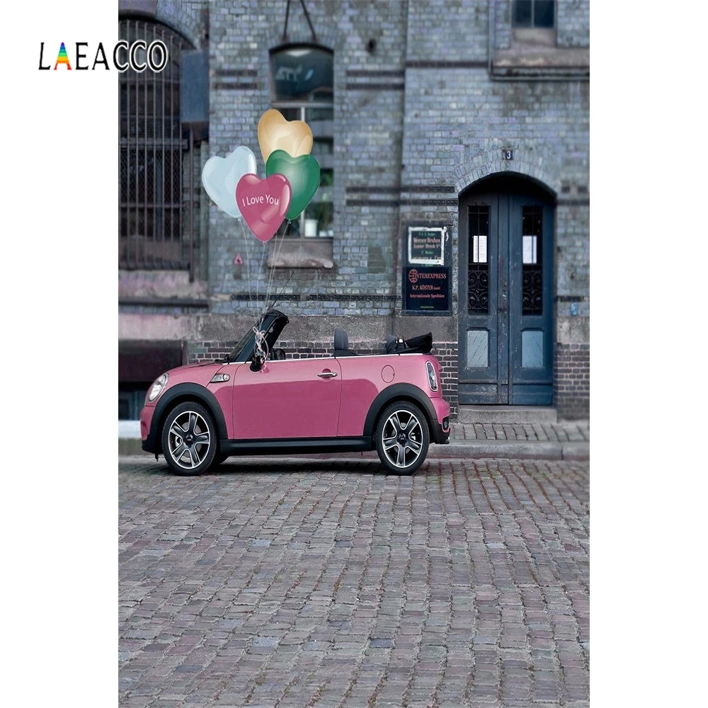 

Laeacco Brick Wall House Car Balloon Portrait Backdrops Photocall Customized Vinyl Photography Backgrounds Decor Photo Studio