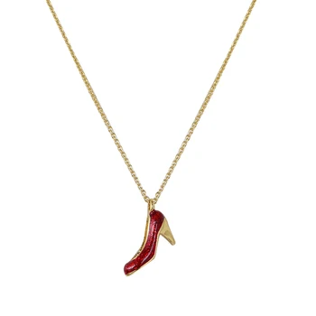 

European and American elegant temperament sparkles sequins red high heels queen's road exquisite small clavicle chain necklace