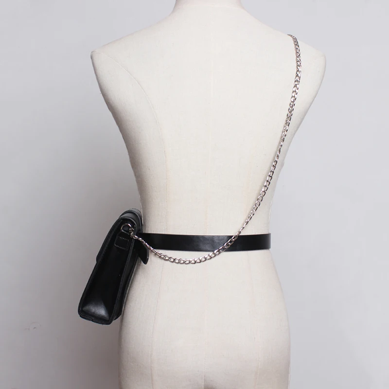 [EAM] мини-сумка из искусственной кожи с металлической цепочкой и пряжкой на четверть ремня, индивидуальная женская новая модная Универсальная сумка на осень и зиму 1A551