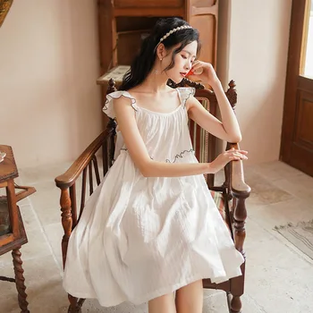 

Summer Women Elegant Loose Mid Long Nightdress Thin Sleeveless Nightgowns Soft Breathable Bathrobe Female Mujer Home Sleep Dress