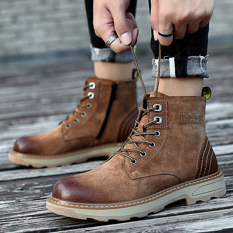 

Winter plus Velvet Warm Men's Boot Retro England Leather Boots Korean-style Trend Outdoor Worker Boot Bang Martin Boots