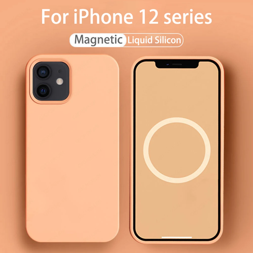 Capa de Silicone para Iphone Completa de Silicone Carregamento sem Fio Resistente a Riscos para Macsafe Mini Capa Magnético Suporta 12 12pro Max 4 suporta carregamento sem fio resistente a riscos para macsafe