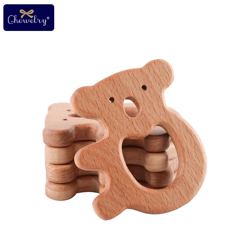 

7PC Baby Wooden Teether Beech Animal Koala Cat Rodent Baby Teething Pandent Tiny Rod DIY Pacifier Chain Toy Children Product