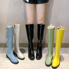 Новинка года; цветные осенние сапоги; модные женские сапоги выше колена; женские сапоги; Цвет зеленый, желтый; сапоги синего, белого цвета; черные сапоги на платформе
