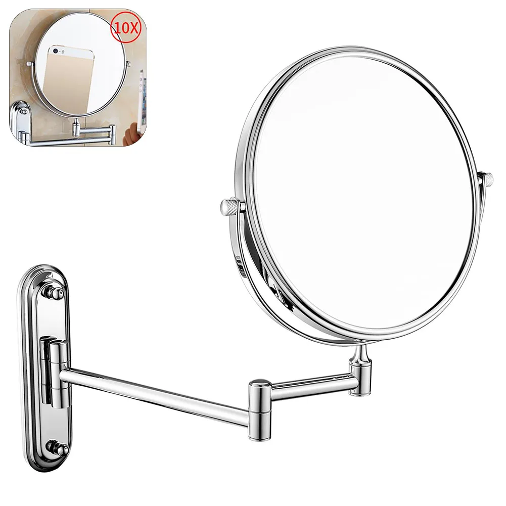 

10X Magnifying Rotatable Shaving Home Double Sided Wall Mount Round Decorative Clear Space Saving Makeup Mirror Bathroom Folding