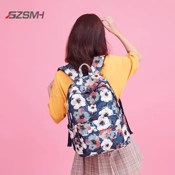 

Women Floral Backpack Blue Waterproof Polyester College University Supplies Schoolbag for Girl Students Teenagers Travel Bookbag