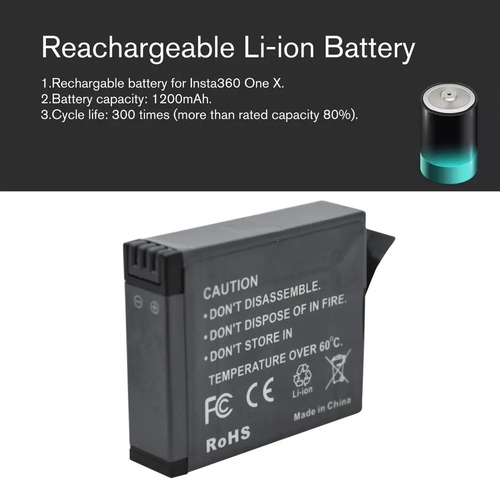 Перезаряжаемая литий-ионная батарея для Insta360 ONE X 1200mAh 3,8 V 4.56Wh LiPo батарея для Insta360 ONE X аксессуары для камеры