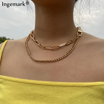 

Punk Miami Cuban Choker Necklace Steampunk Men Big Clasp Iron Heavy Metal Multi Layer Chunky Thick Chain Necklace Women Jewelry