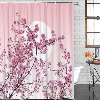 

Cherry Tree Under The Moon Japan Shower Curtain Waterproof Bathroom Curtain Polyester Bath Curtain Home Decor