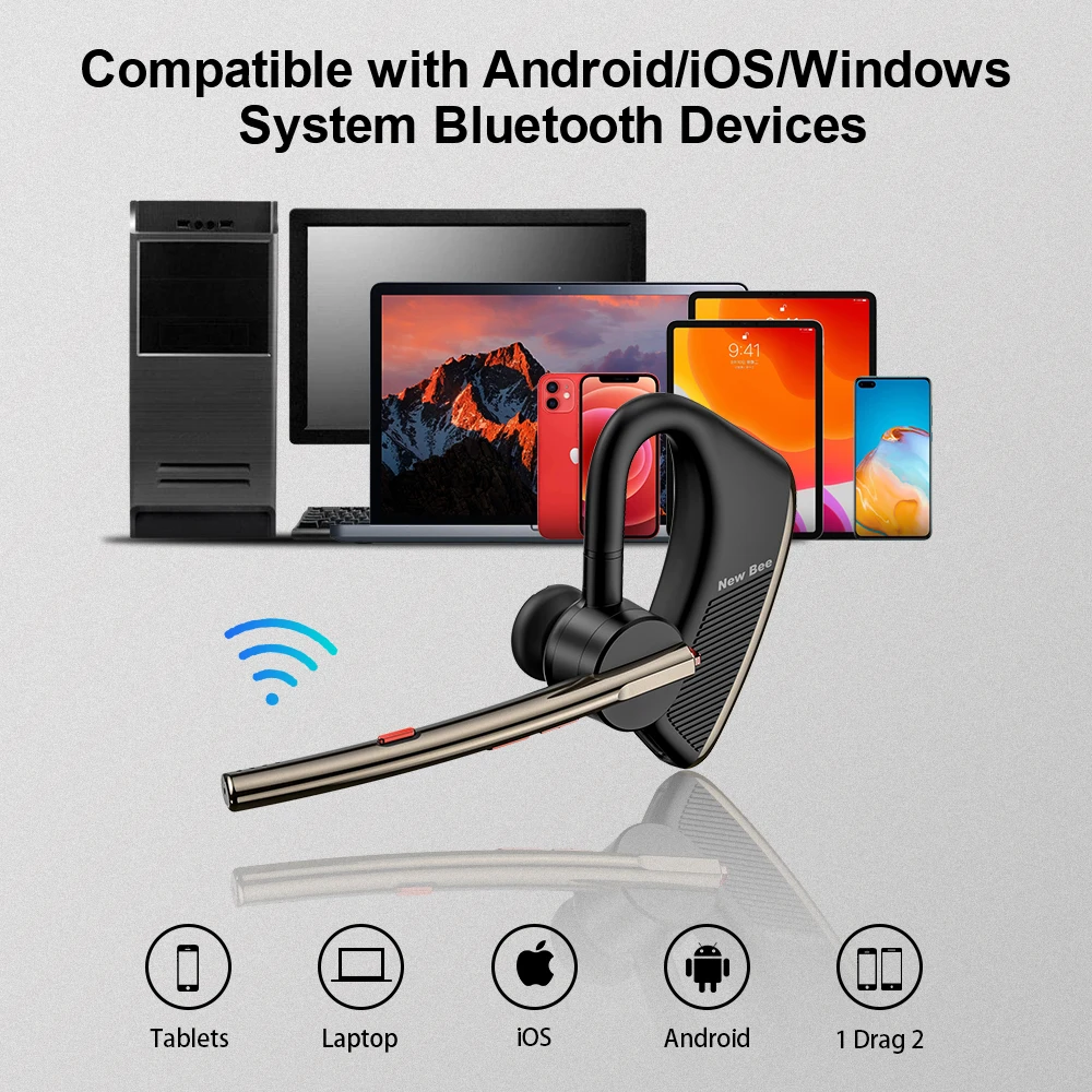 뉴 비 M50 블루투스 5.2 헤드셋, CVC 8.0 노이즈 캔슬링 이어폰, 무선 헤드폰, 음소거 듀얼 마이크, 핸즈프리 이어버드 이어피스