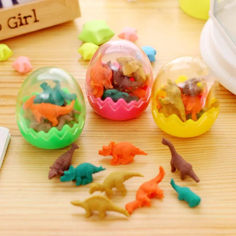 

8Pcs Novelty Toys Mini Animal Dinosaur Eggs Pencil Rubber Eraser Students Educational Stationery baby Gift Random Colors hot