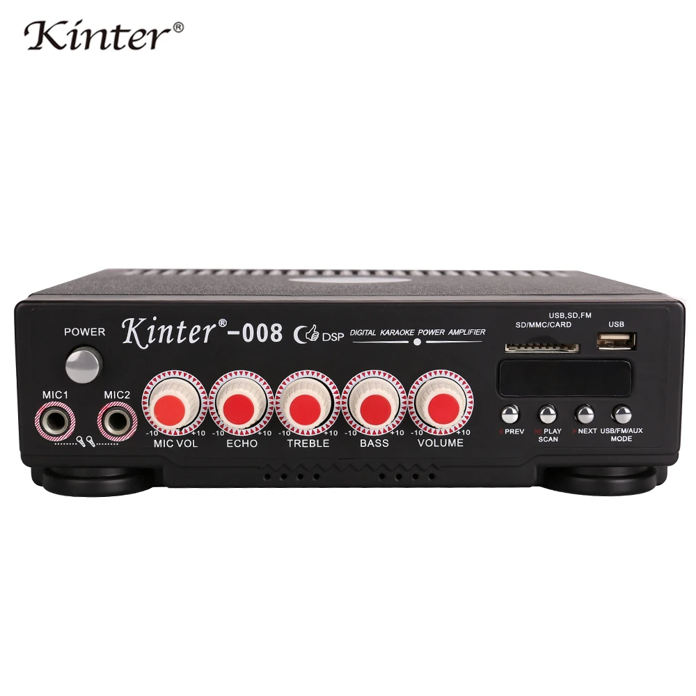 Kinter-008 Hi-Fi стерео усилитель звука с USB SD 2MIC вход fm-радио Регулировка громкости микрофона и эхо контроль низких частот