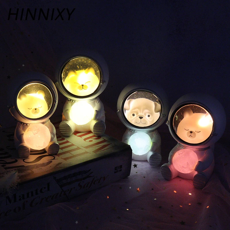 Hinnixy креативный астронавт Ночной светильник, собака, кошка, медведь, украшения, люминария, животное, настольная лампа, теплый белый полимерный декор, ремесло, светильник ing