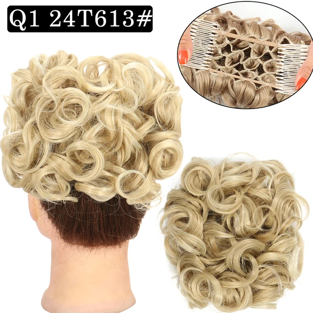 Synthetic Curly Elastic Band Chignon Plastic Comb Clips in Hair Extension Hair Bun Updo Cover Hairpieces Hair Accessories Q1 24T613