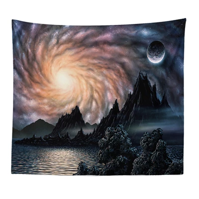 Nature Art Moon Tapestry Mountain Galaxy Starry Sky Hanging Wall Tapestries Psychedelic Carpet Wall Blanket Rug Tapiz Landscape - Цвет: 4