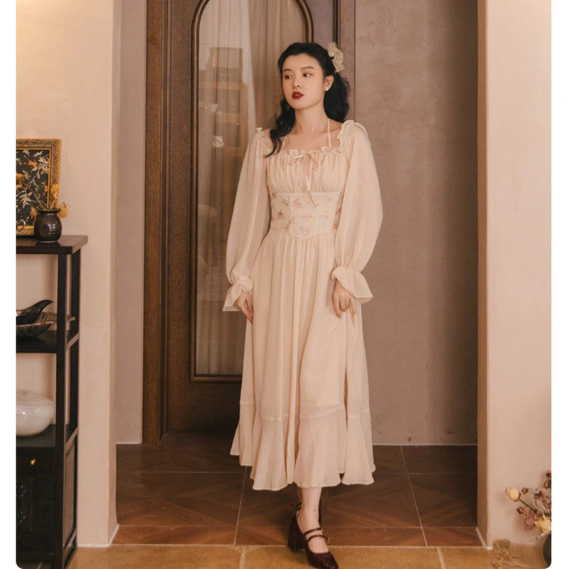 Vestidos Elegantes románticos franceses para mujer, Maxi vestido fiesta, moda de otoño para mujer, Retro, bonito vestido hada dulce|Vestidos| - AliExpress