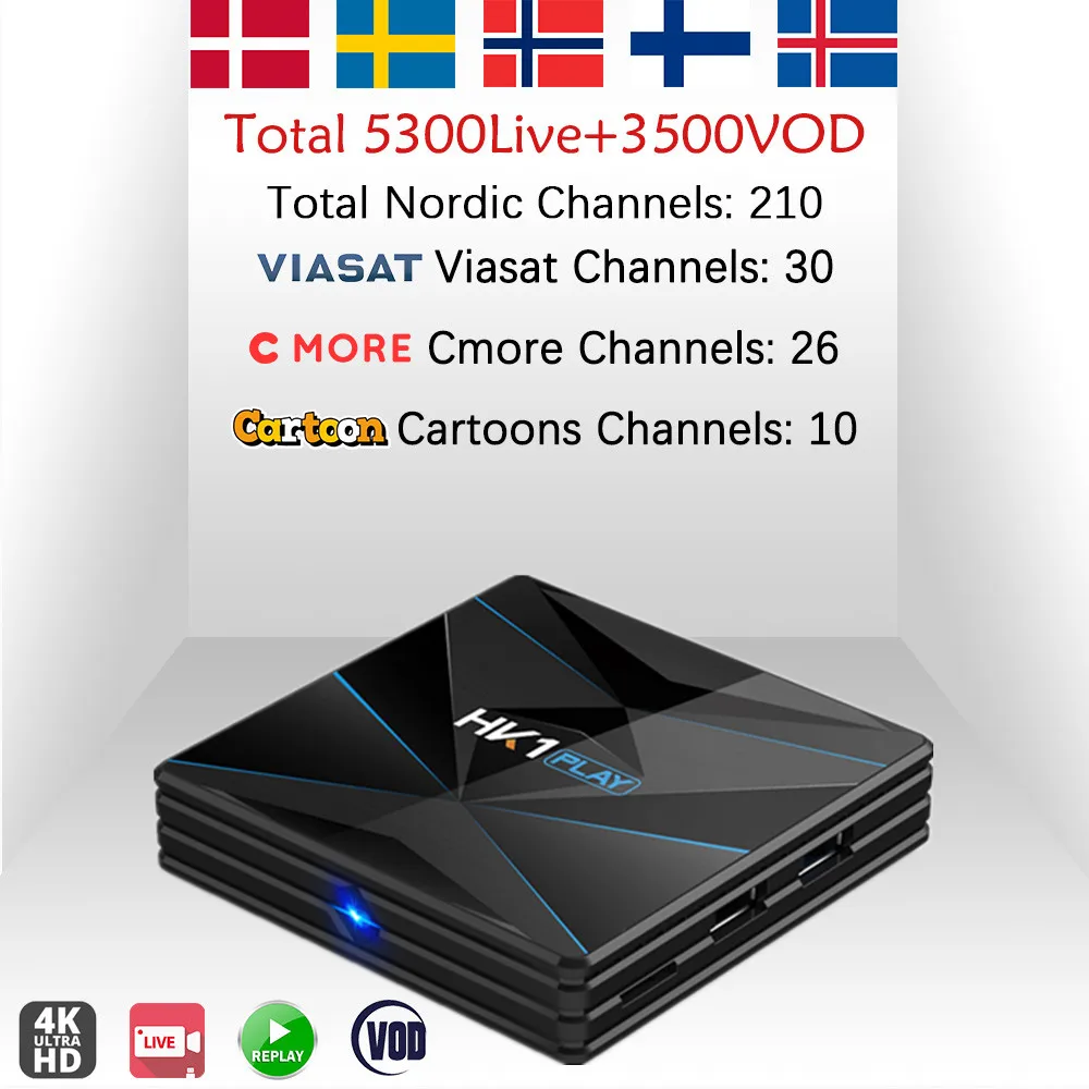 Скандинавский IPTV Box HK1PLAY Android 9,0 tv Box медиаплеер 4K Smart set top box+ Pro HD World IP tv Scandinavia Iceland Швеция IPTV