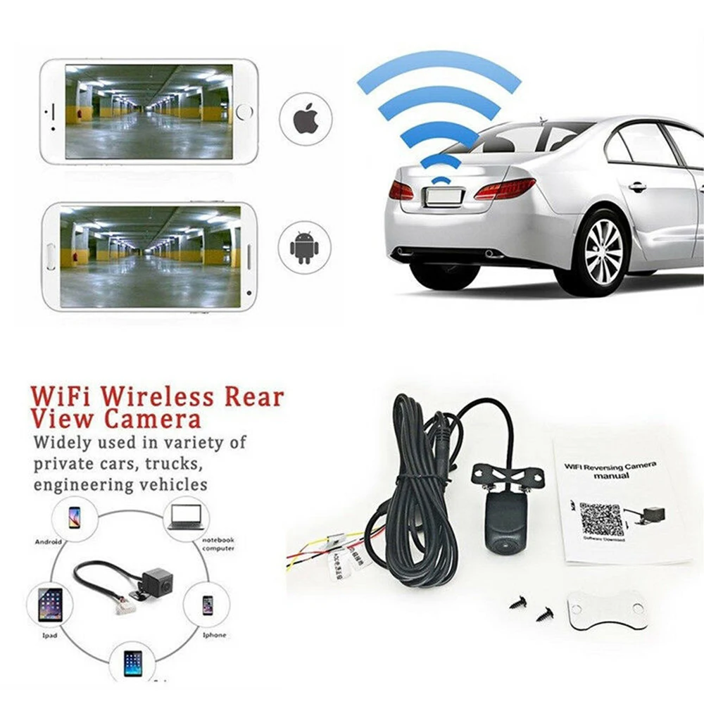 Автомобильная камера заднего вида, беспроводная камера заднего вида, Wi-Fi, видеорегистратор, водонепроницаемая камера для видеонаблюдения, HD, аксессуары для ночного видения