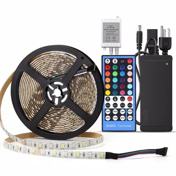 

LED Strip Light Kit Waterproof, 16.4FT 300LEDs 5050 RGBW RGB+Warm White Flexible Multicolor Rope Lights with 12V 5A Power 40Key
