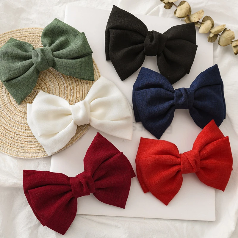 Girls New Oversized Bow Knot Hairgrips Linen Barrette Hair Clip Ponytail Women Elegant Headwear Hairpins Hair Red White Acessory hair ties for women