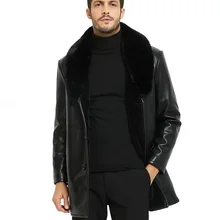 Мужская кожаная куртка, Мужская зимняя теплая куртка из искусственной кожи, повседневная утолщенная куртка со съемным меховым воротником, кожаная верхняя одежда для мужчин