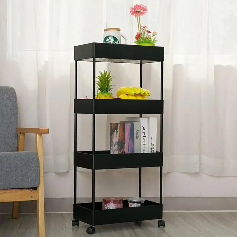 4 Layer Movable Storage Rack Shelf With Pulley Mobile Kitchen Toilet Bathroom Trolley Finishing Organizer HWC | Дом и сад