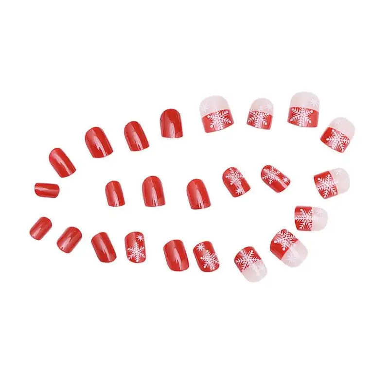 

24pcs Christmas Series False Nail Art Sticker Short Tip Adhesive Manicure Tool Set Nail Tips DIY