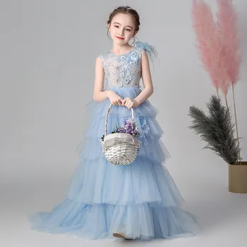 

Girls Wedding Party Prom Dresses Quinceanera Robe Princess Pearl Flower Dress With Bow Teens Girl Summer Sukienka Quinceanera