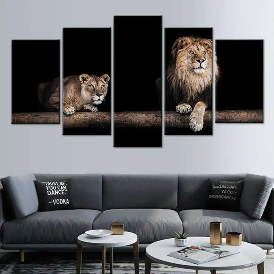 Duvar Sanat Tuval Yagliboya Iskandinav Tarzi 5 Panel Poster Hayvan Aslan Fotograf Oturma Odasi Yatak Odasi Modern Ev Dekorasyon Aliexpress