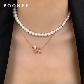 

Vintage around personality male lion collarbone chain pearl size simple necklace female fashion