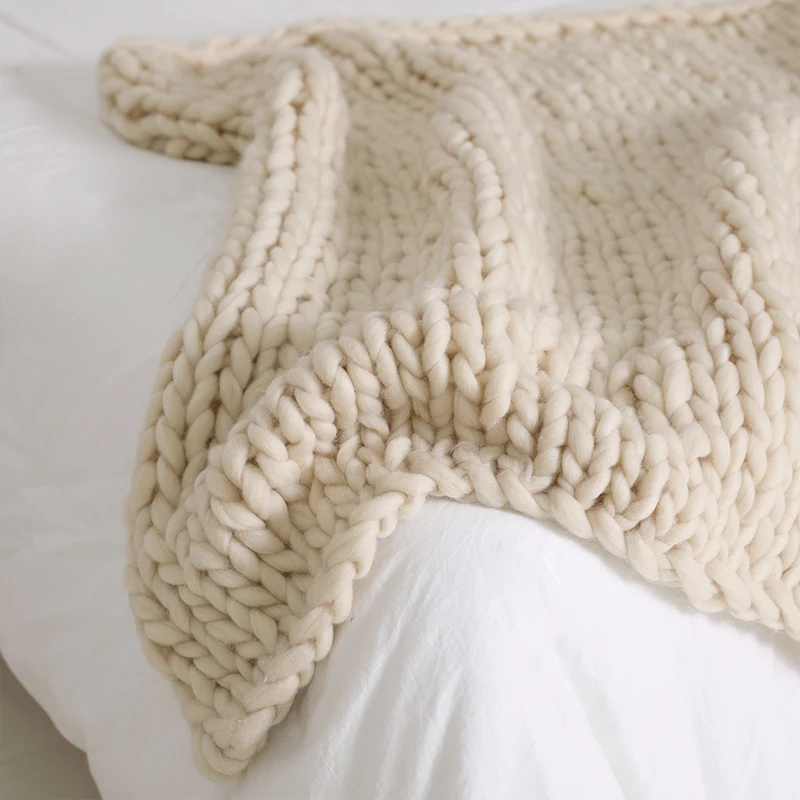 Ceny U miss Fashion Hand Chunky wełna dzianinowy koc gruba przędza Merino wełna wielkogabarytowe Knitting rzuć koce DropShipping 200X200CM