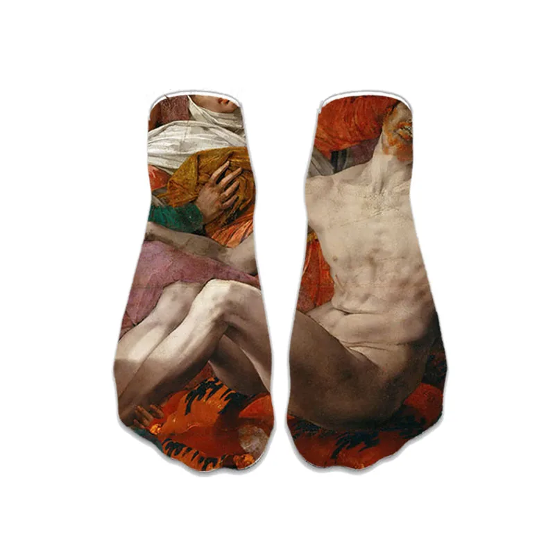 Новые мужские и женские хлопковые носки с 3D принтом Harajuku, носки с древним искусством, визуально прочные носки с принтом маслом, носки унисекс