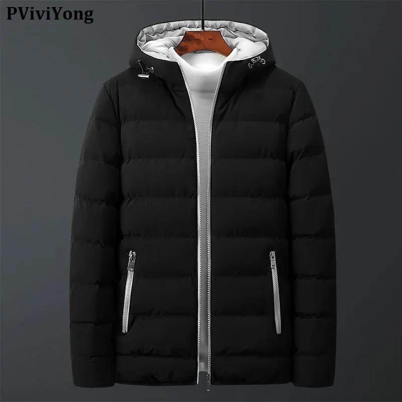 PViviYong, зимние модные куртки для мужчин, высокое качество, хлопок, короткое пальто, Мужская одежда, парка с капюшоном, 5513