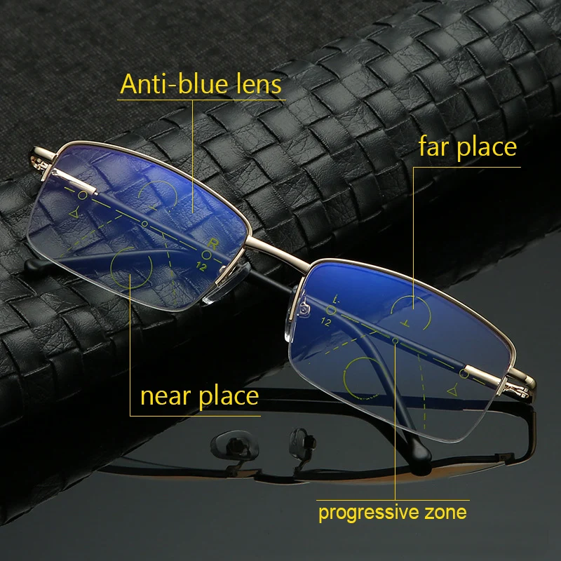 

Progressive Multifocal Anti blue light Reading Glasses Transition Men Woman Half frame myopia Hyperopia Presbyopia BJ1003-1