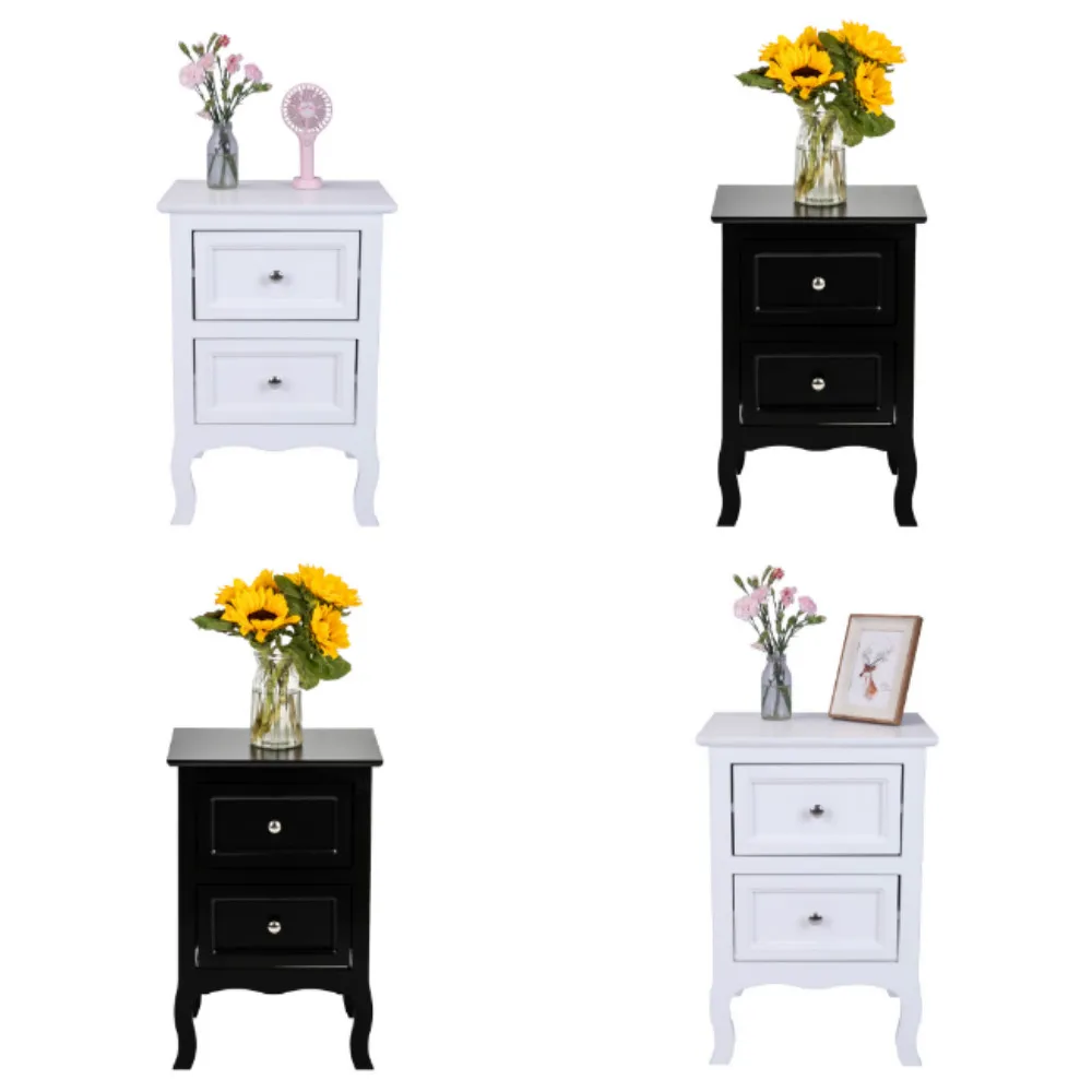

2-Tier Bedside Cabinet Nightstand Side End Table European Country Style Night Stand Easy to Install 60x40x30CM[US-Stock]