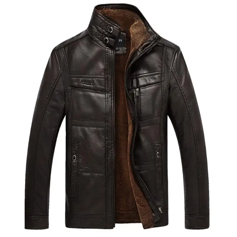 

PU Brand High Leather Jacket Men Coats plus 5XL Quality Outerwear Men Business Winter Faux Fur Male top clothes Fleece Q6142