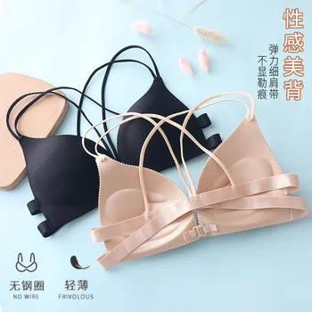 

Thin ACC Beauty Back No Steel Ring Bra Sexy Cross Seemless Small Bust Gathering Solid Underwear Manufacturers Direct Selling