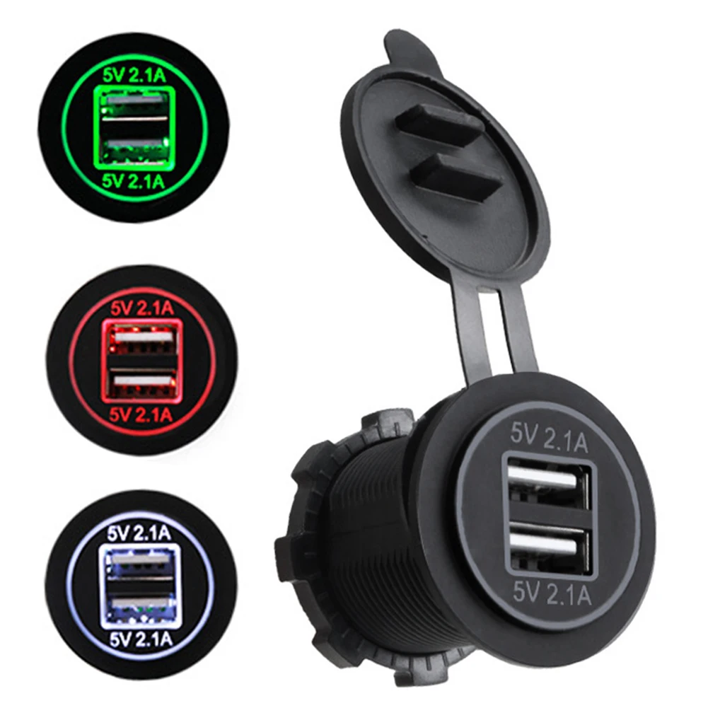 Автомобильный USB зарядка 5 в 2.1A стильный двойной usb порт светодиодный дисплей Автомобильный мотоцикл телефон зарядное устройство розетка адаптер мотоцикл Электроника