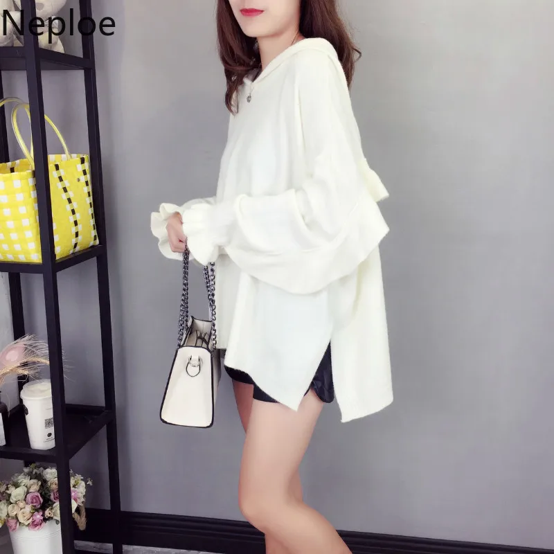 Neploe корейский Толстый Crazy style Pull Femme Hiver элегантный оборками с капюшоном и бантом свитер сплошной крест осень пуловер Топы 45955