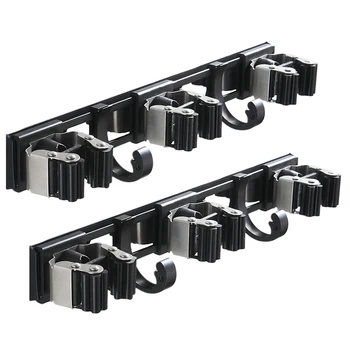 

Mop Broom Holder Punch Free Wall Mount Organizer Storage Hooks Hanger for Kitchen Bathroom Basement Garage 4 Slot 3 Hook A20