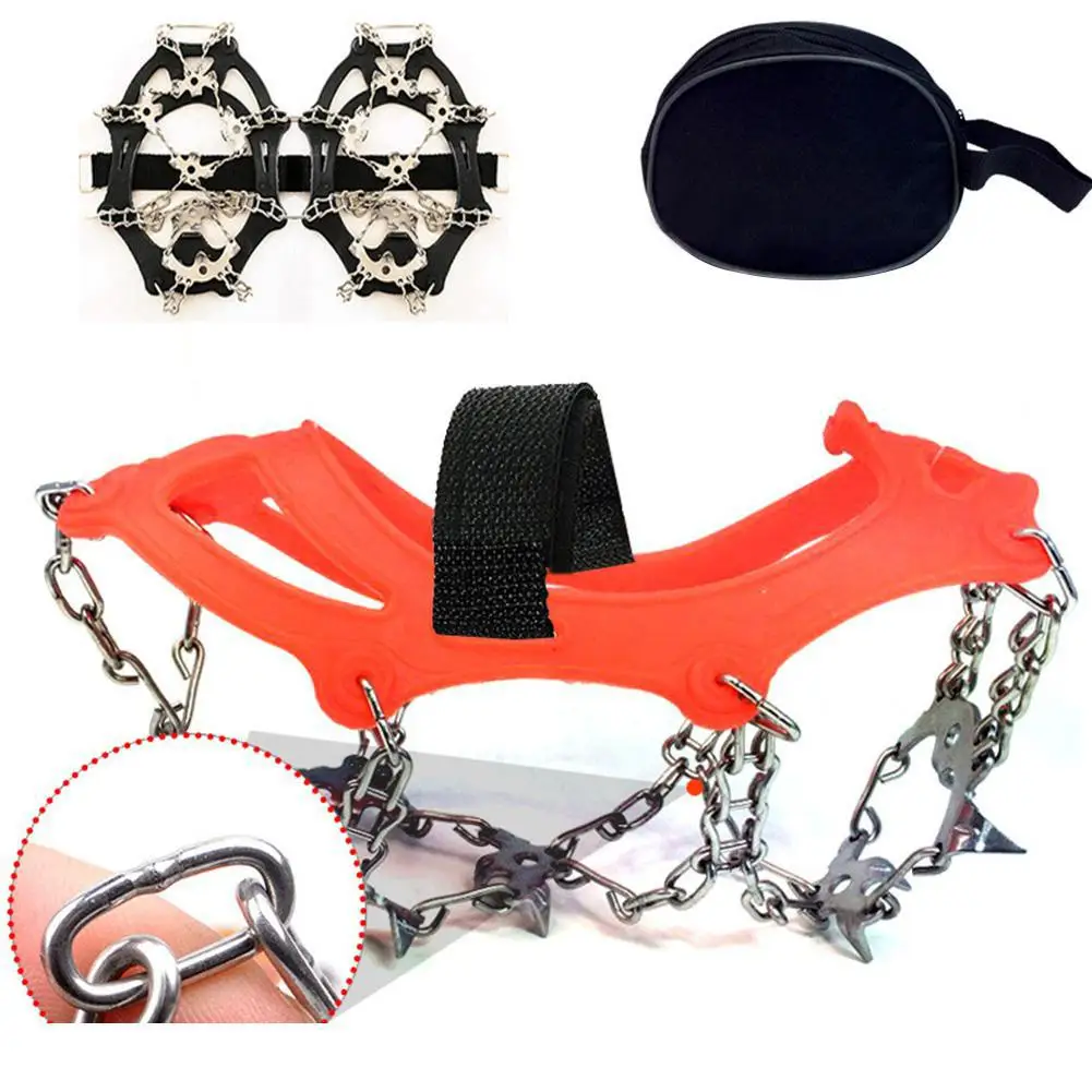  18 Teeth Crampons Welding Chain Claw Ice Clippers Shoes Cover Anti-slip Spikes Cleats On For Winter