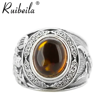 

Ruibeila incrusté ambre pierre précieuse bague hommes vintage 925 bague en argent personnalisé bague pierre précieuse cadeau