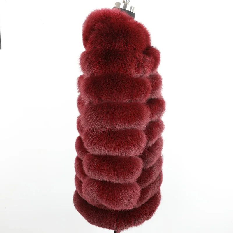 Maomaokong Women Winter Real Fox Fur Slim Vest Natural Fox Fur Jacket Coat Fashion Warm Natural Fur Park long Coat