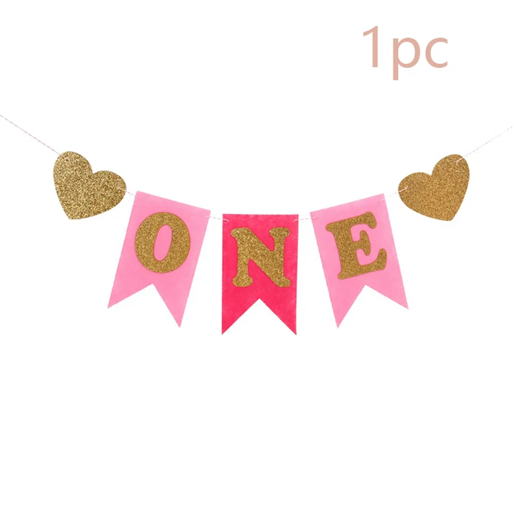 pink Banner PATIMATE Гирлянда для первого дня рождения, для первого мальчика, для маленькой девочки, на один год, на день рождения, баннер с днем рождения, Декор для дома - Цвет: pink Banner