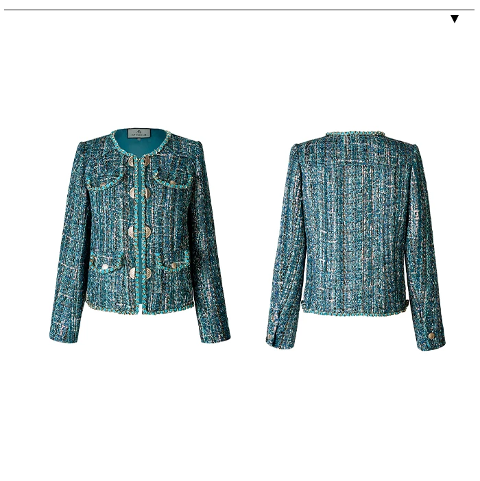 AEL темно-зеленый твидовый пиджак женская Высококачественная двубортная короткая куртка пальто весна осень Новинка