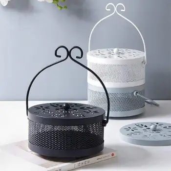 

New Vintage Wrought Iron Fireproof Mosquito Incense Box Sandalwood Stove Home With Cover Mosquito Coil